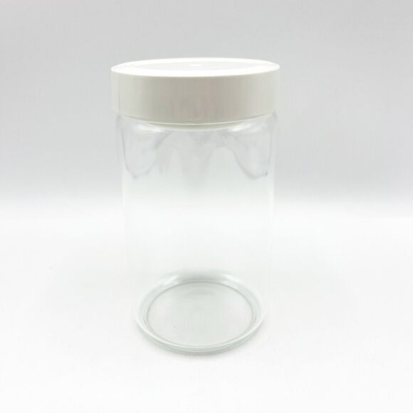 Nora Fleming Clear Glass Medium Canister Storage Jar 6" Pinstripes Lid *READ - Picture 1 of 10